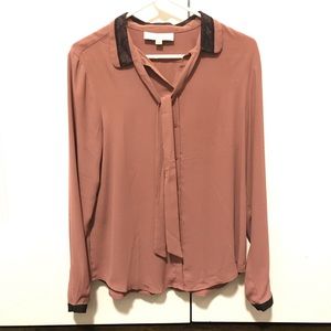 LOFT mauve long-sleeved button down blouse